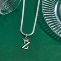 Silver crown letter Z pendant on flat snake chain stainless steel necklace - Letter Z