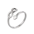 Adjustable silver stainless steel open ring with infinity symbol and small cross charms - Infinity Cross / Steel
