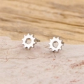 Minimalist silver gear-shaped stainless steel stud earrings with polished industrial style - Steel