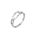 Minimalist silver geometric square open ring with a polished hollow design for women - Square Steel Silver