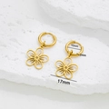 Gold stainless steel flower pendant hoop earrings with 10mm inner diameter and 17mm charm - Flower Gold