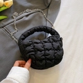 Quilted black bubble cloud handbag with metallic chain strap and puffy texture - Black