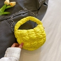 Quilted cloud shoulder bag in bright yellow fabric with silver metal chain strap - Yellow