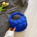 Royal blue cloud bubble bag with diamond quilting, circular handle and silver chain strap - Blue