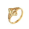 Minimalist gold stainless steel open ring featuring a unique fishbone hollow design - Evil Eye Gold