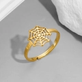 Detailed view of golden gothic spider web ring with adjustable open band design - Gold Spider Web