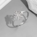 Macro view of gothic spider web open ring in polished stainless steel finish - Spider Web Steel