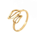 Minimalist gold stainless steel open ring featuring a hollowed-out leaf design - Leaf / Gold
