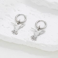 Pendientes de aro de colibrí en plata pulida con colgantes de aves sobre piedra - Color Acero