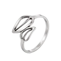 Polished silver leaf cutout stainless steel adjustable open ring for women - Leaf / Steel