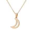 Minimalist golden crescent moon pendant necklace on a delicate chain in a flat lay view - Gold
