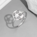 Adjustable silver ring featuring a hollow soccer ball pattern design for women - Soccer Steel Color