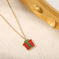 Gouden roestvrijstalen ketting met feestelijke rood-groene emaille geschenkdoos - Kerst Cadeauverpakking / 14k