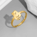 Anillo ajustable de acero inoxidable dorado con diseño minimalista de gato calado - Abierto Ajustable / Estilo Gato (270 Dorado)