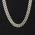 Detailed view of gold plated iced-out Cuban link chain with sparkling pavé crystals - Gold 50cm Long 15mm Wide (S8950)