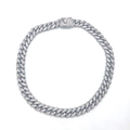 Detailed view of silver Cuban link necklace with iced out crystals and secure clasp - Silver 50cm Long 12mm Wide (S8649)