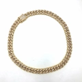 Macro detail of gold Cuban link chain with icy pave diamonds and wide box clasp - Gold 60cm Long 12mm Wide (S8645)