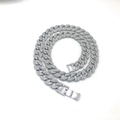 Collana da uomo silver Cuban link con micro-pave di cristalli stile hip hop ghiacciato - Bianco 50cm Lungo 15mm Largo (S8754)