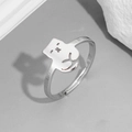 Anillo abierto de plata ajustable con un lindo diseño de gato minimalista hueco - Abierto Ajustable / Estilo Gato (270 Color Acero)