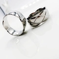Classic silver titanium steel rings featuring geometric diamond quilted pattern design - US 8 / Silver