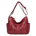 Sac bandoulière en cuir PU souple bordeaux avec plusieurs fermetures éclair - Bordeaux