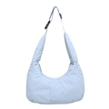 Quilted light blue puffer shoulder bag with adjustable strap and crescent shape design - Blue