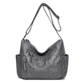 Sac bandoulière vintage en cuir souple gris avec plusieurs poches zippées sur le devant - gris foncé
