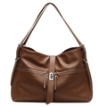 Sac fourre-tout en cuir marron avec deux poches zippées et boucles métalliques argentées - Marron