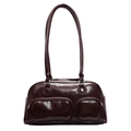 Borsa sottobraccio vintage bordeaux in pelle cerata con doppie tasche anteriori zip - Borgogna