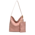 Grand sac hobo en daim rose avec pochette assortie zippée pour femme, style minimaliste - Rose