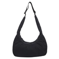 Quilted black half-moon tote bag with sponge padding and adjustable strap for women - Black