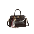 Borsa tote retrò in pelle marrone scuro con finiture dorate e tracolla staccabile - Marrone