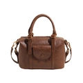 Vintage brown pleated pillow bag with top handles and cross-body strap for women - Brown