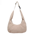 Beige padded crescent moon shoulder bag with quilted texture and adjustable strap - Khaki