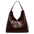 Bolso tote de cuero marrón oscuro de moda con costuras geométricas para mujeres - Marrón