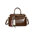 Borsa tote vintage marrone scuro lucida con fibbie e tracolla rimovibile inclusa - Marrone