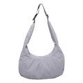 Light grey quilted moon bag with padded adjustable shoulder strap and zip closure - Gray