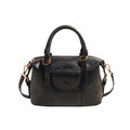 Retro black leather crossbody bag for women with top handles and front pocket - Black