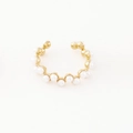 Detail of 14K gold plated ring with wave band and embedded small white pearls - Gold Pure Pearl