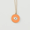 Collier plaqué or 14K avec un pendentif rond en émail orange motif mauvais œil - Orange