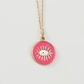 Collier pendentif œil maléfique en émail rose avec chaîne à maillons dorée en acier - Rouge Rose