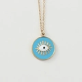 Collana minimalista a catena dorata con ciondolo occhio blu smaltato geometrico - Celeste