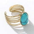 Anello regolabile in acciaio inossidabile dorato con turchese ovale e fasce testurizzate - Fascia Multistrato Turchese (A2644) / Ovale Blu Lago