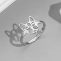 Bague ajustable en acier inoxydable argenté avec un motif creux de bouledogue français - Bouledogue Français Acier (Chien 1)