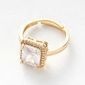 Adjustable gold ring featuring a large square emerald-cut zircon with pave diamond halo - Transparent Zircon Square Style / White