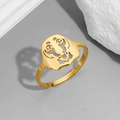 Bague ajustable en acier inoxydable doré minimaliste avec un motif de tête de chien - Teckel Or (Chien 2)