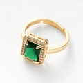 Adjustable gold ring with emerald-cut green gemstone and sparkling zircon halo - Emerald Green Zircon Square Style / Green