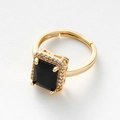 Adjustable gold ring with rectangle black zircon stone and micro-paved crystals - Black Zircon Square Style / Black