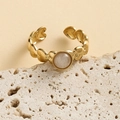 Adjustable gold stainless steel heart ring with a centered round white zircon stone - Continuous Heart Band With Round Gemstone (A0845)