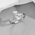 Bague ouverte minimaliste en acier inoxydable argenté avec design de chat mignon - Chat Souriant Évidé / Acier